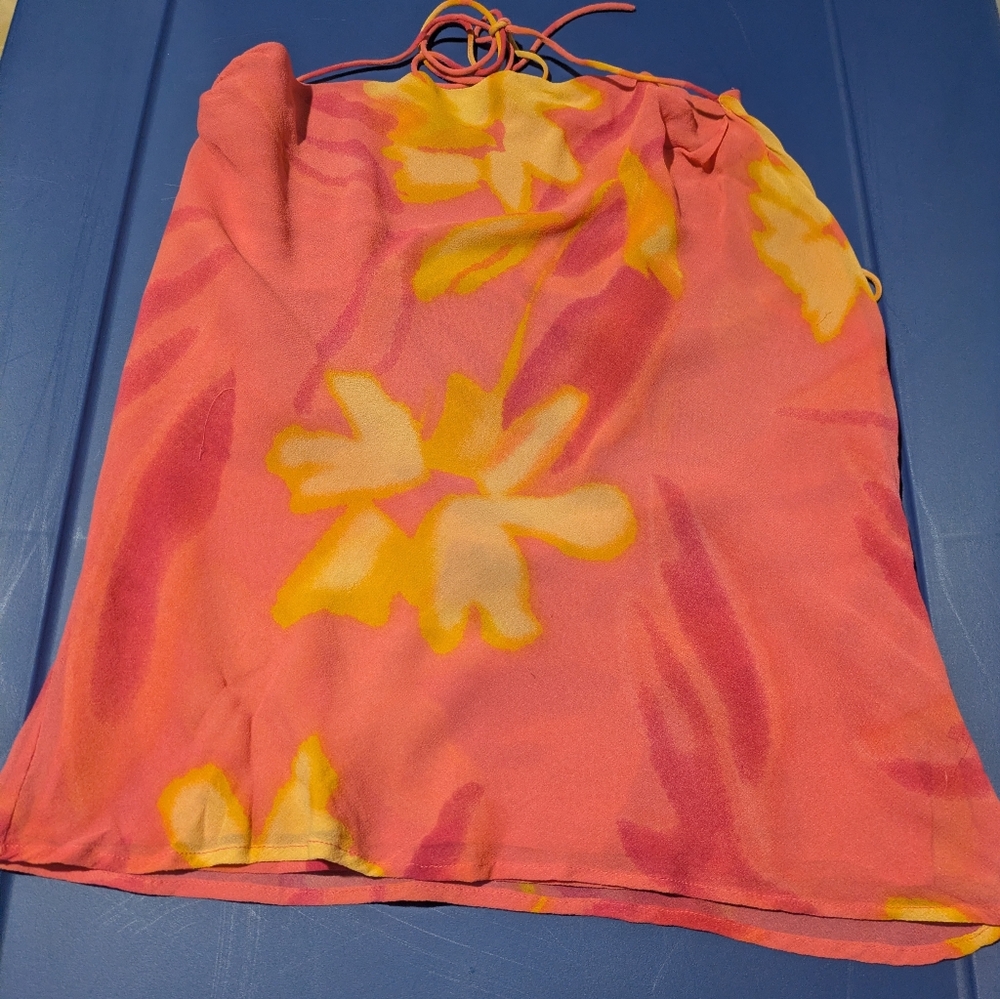 Floral Pink and Yellow Tie Around Neck